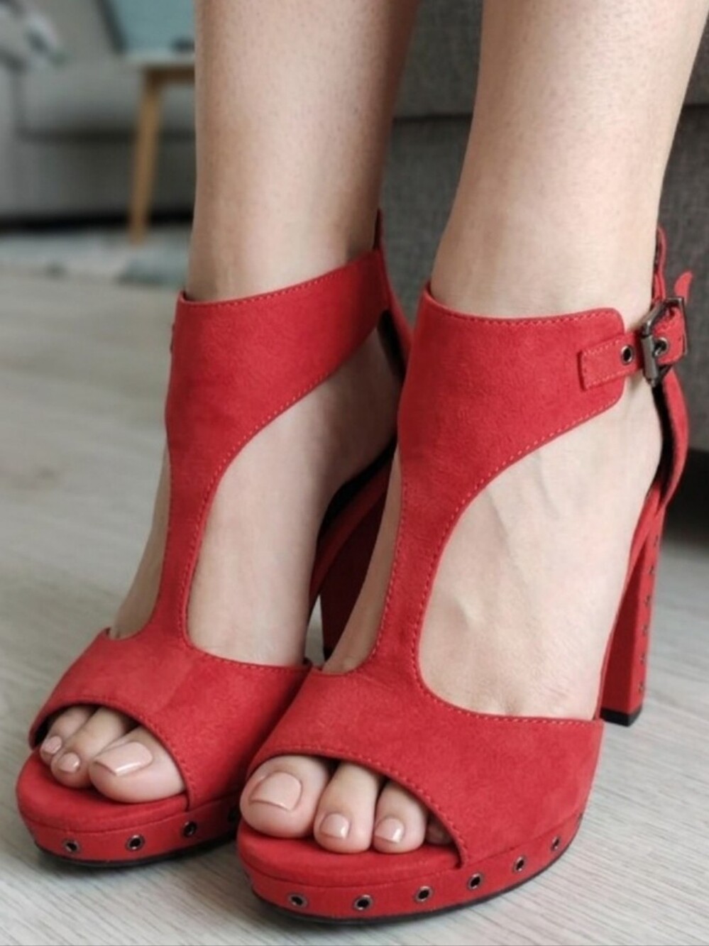Red Suede Platform Heels